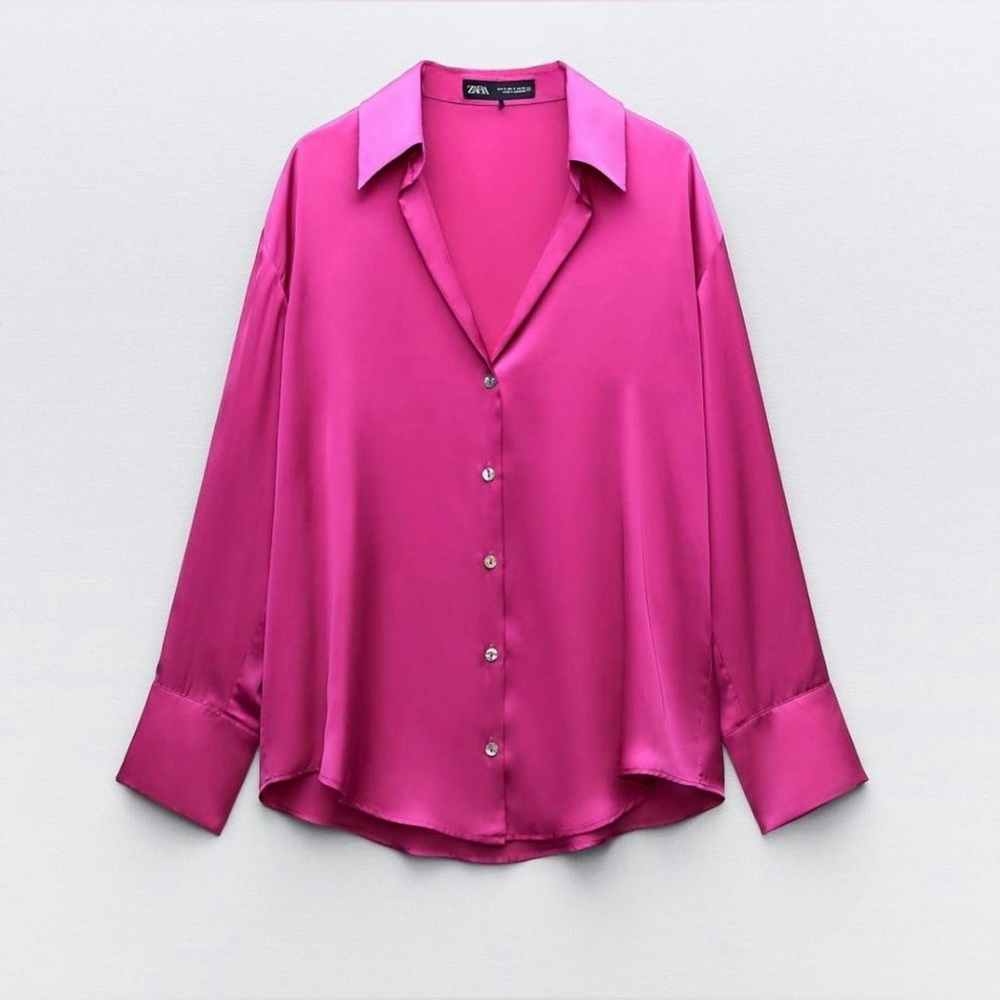 ZARA Silk-like Fuchsia Button-Up Blouse